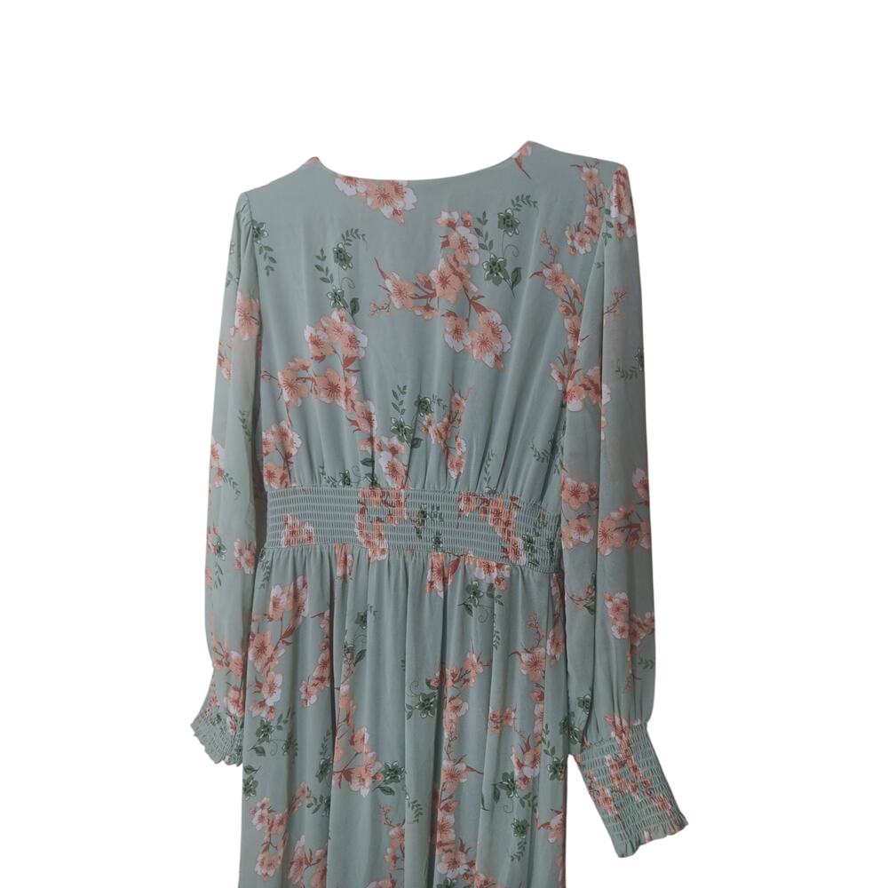 Baltic Born Olivia Maxi Dress L Sage Peach Floral Chiffon Smocked Wedding - Picture 11 of 16